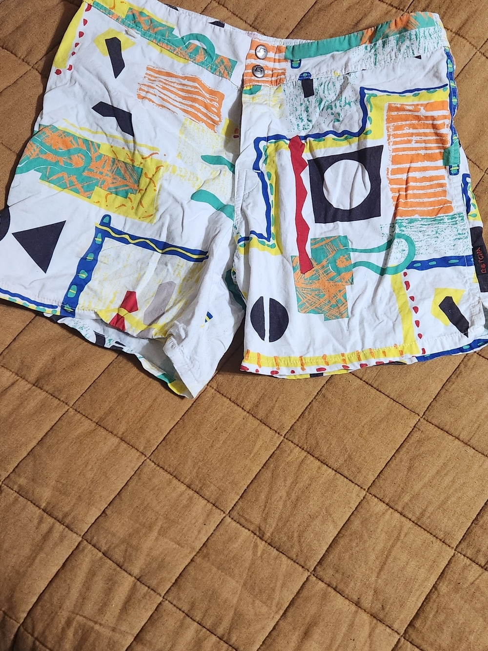 Mens White Geo-Print Bermuda Shorts